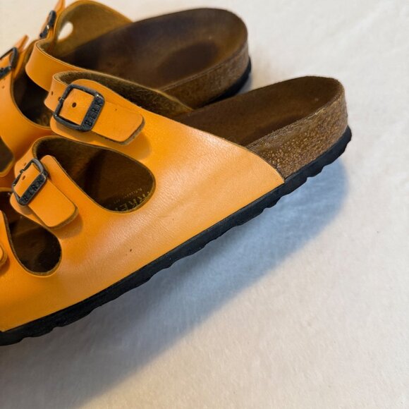 SIZE 39 8 N Birkenstock Florida Birko-Flor Orange 3 Strap Sandals - Picture 7 of 9